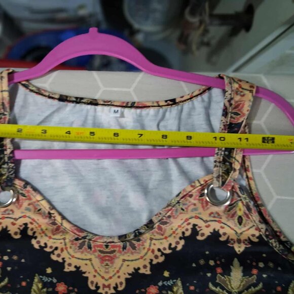 ETCYY NEW womens Classic Embellished Tank Top Blouse SIZE MEDIUM Black Multi - Picture 8 of 9